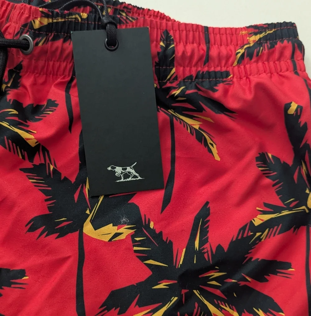 Rodd & Gunn Thompsons Cove Crimson Red Swim Trunks with Palm Tree Print Size XL